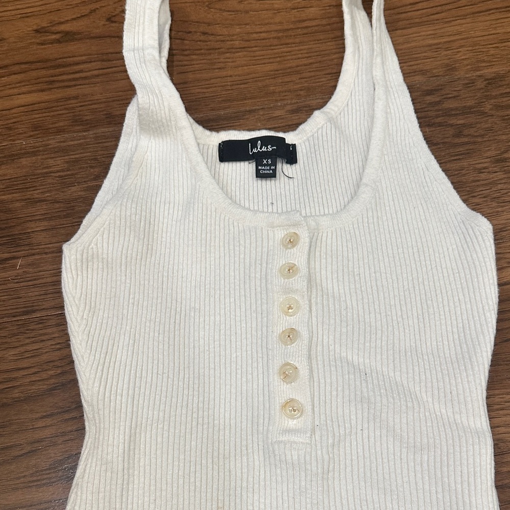 Lulu's Cream Ribbed Henley Button Tank - Picture 2 of 5